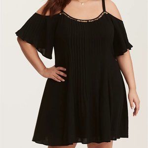 Torrid Black Guaze Trapeze Cold Shoulder Dress
